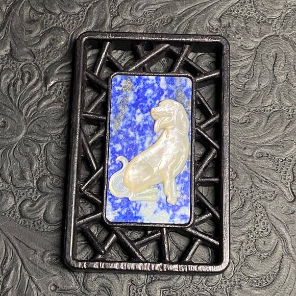 Labrador Retriever Dog Mother of Pearl Lapis Lazuli Pendant Cabochon Mini Art - Picture 6 of 10